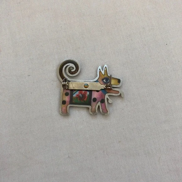 Seeka Dog Pin Art Deco Beaded Jewels Brooch Style Puppy Flowers Yellow Tone - Picture 6 of 12